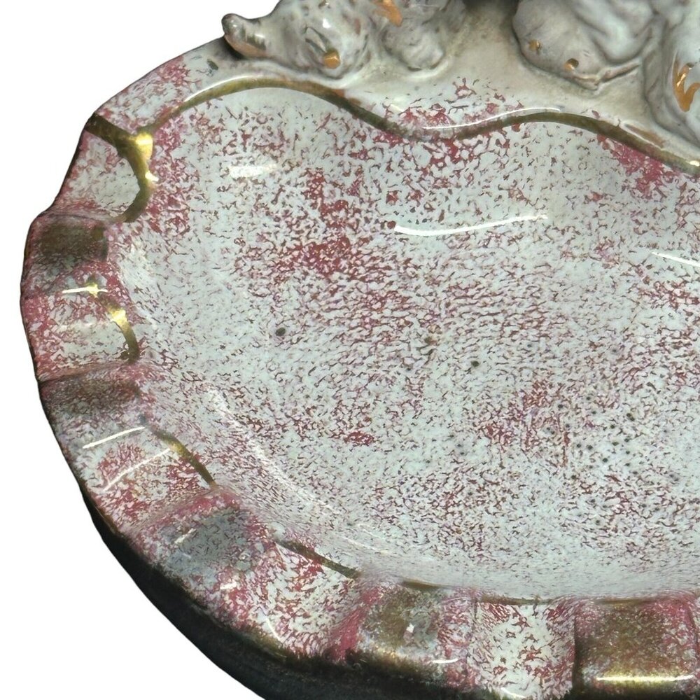 Vintage Scottie Schnauzer Dog Ceramic Ashtray Retro Pink Gold White Trinket Tray - Picture 5 of 14